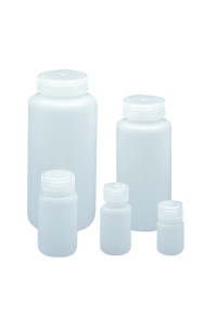 Pudele no gaišas plastmasas, ar platu kaklu, HDPE