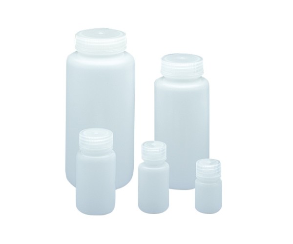 Pudele no gaišas plastmasas, ar platu kaklu, HDPE